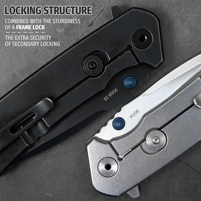 SANRENMU SRM 9008 Outdoor Folding Knife 12c27 Blade Hiking Adventure Camping Picnic Wilderness Survival Hunting Fishing EDC Portable Folding Knife (9008SB（Black）)