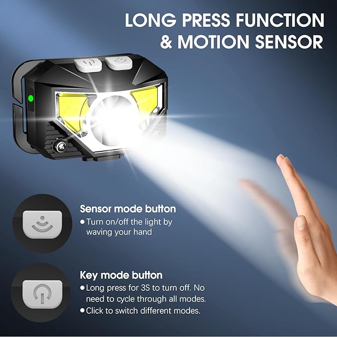LHKNL Headlamp Flashlight3-Pack Lumen Ultra Bright LED Rechargeable Headlight with White Red LightWaterproof Motion Sensor Head Lamp8 Mode for Outdoor Camping Running Cycling Fishing