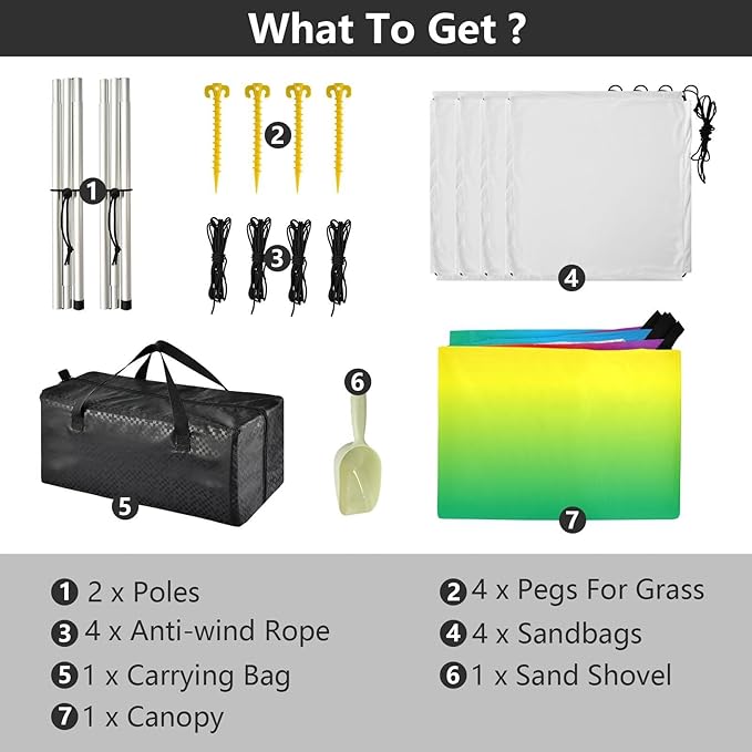 Rainbow Gradient -819464 Stable Beach Tent UPF50 Lightweight Sun Shelter with Sand Shovel for Backyard and Camping