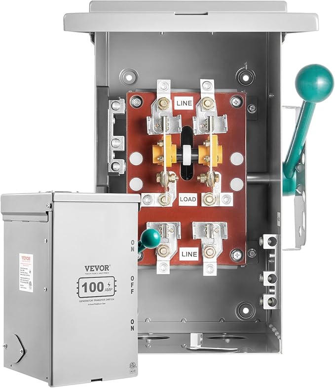 VEVOR 100A Manual Transfer Switch Generator Transfer Switch for Home 24000W Double-Throw Safety Switch NEMA 3R Outdoor/Indoor ETL Certified