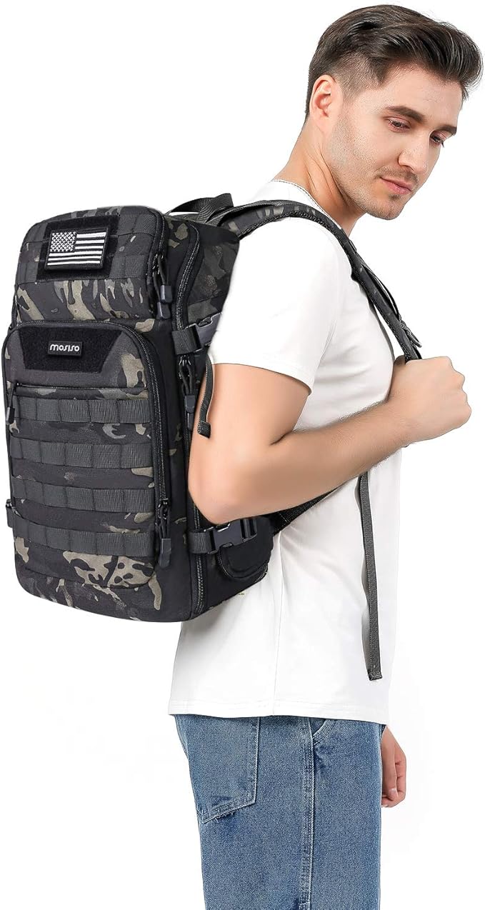 MOSISO 30L Tactical Backpack Military Daypack 3 Day Assault Rucksack Outdoor Hiking Hunting Fishing Camping Training Shoulder Bag with USA Flag Patch &amp USB Charging Port Night Camouflage