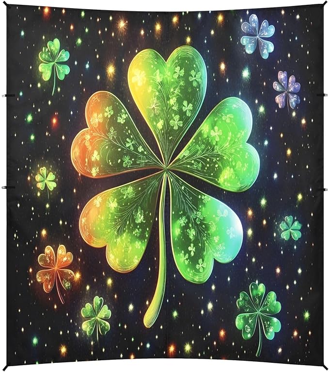 St Patrick's Clovers Glowing Beach Tent Sun Shelter Set UPF50+ UV Protection 10.5 x 9.19 FT Camping Shade Canopy with Sandbags Sand Anchors Carrying Bag and Others