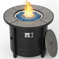 TLGREEN Propane Fire Pit Table 30 Inch Round – 50000 BTU Outdoor Fire Pit with Lid Converts to Patio Coffee Table Certified Includes Waterproof Cover &amp Blue Fire Glass(Grey)
