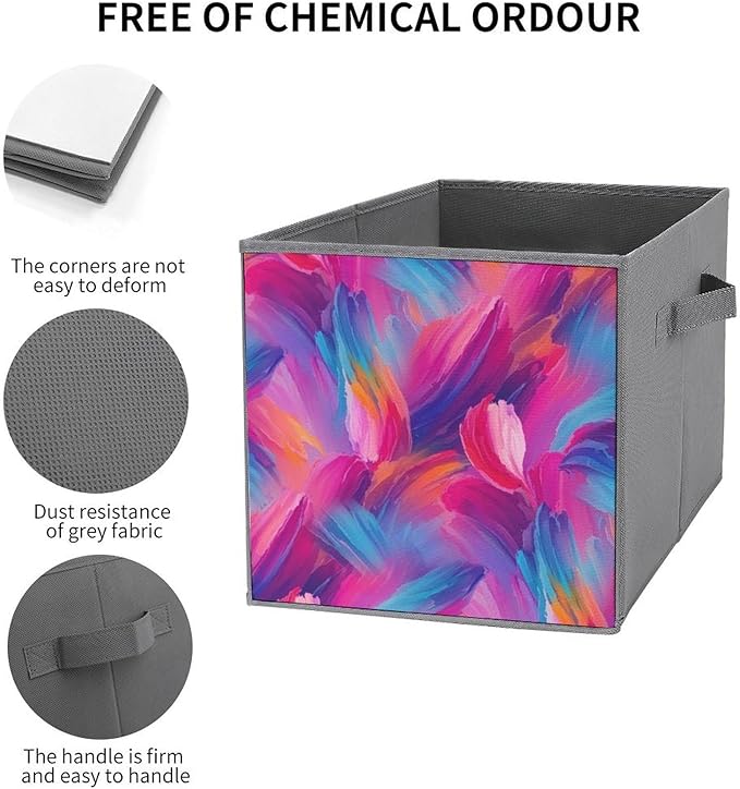 Practical Folding Storage Bins Purple Rainbow Sturdy Container for Wardrobe Kitchen Simplistic Storage Solution