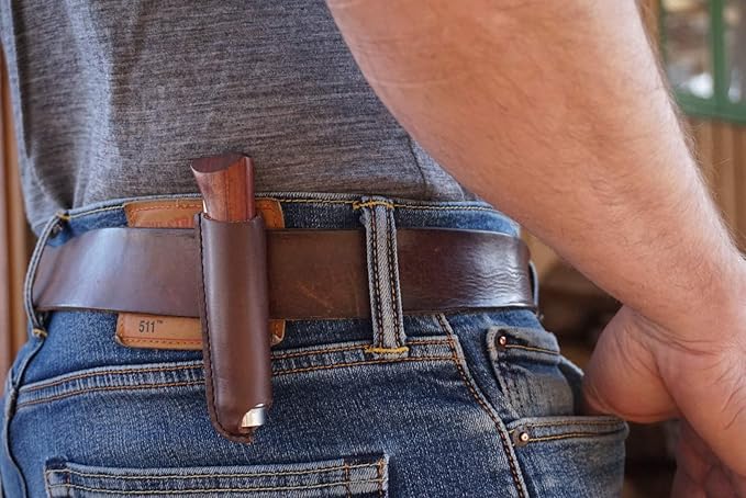 oopsmark Leather Belt Sheath and Case for Knives Designed in Opinel France - Pocket Knife Holder for Camping Hunting Fishing and Picnics
