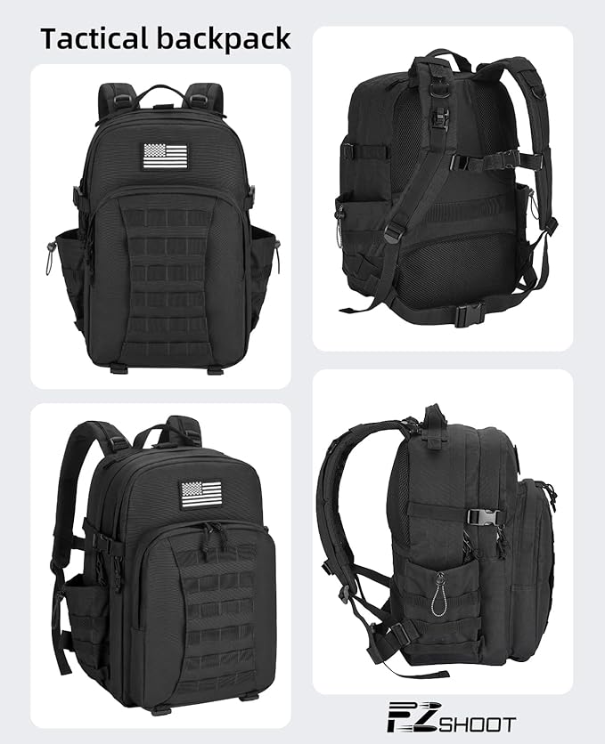 EZshoot 40L Tactical Backpack Military Backpack for Men Women Army Molle Rucksack Assault Pack Bug Out Bag Large Daypack (Black)