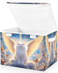 White Cat Wings Clouds Birds Storage Bins with Lids Foldable Storage Boxes Cube Closet Storage Baskets Container Organizers for Home Bedroom Office