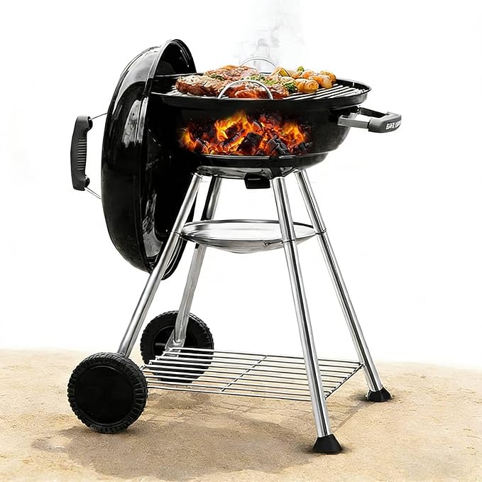 BEAU JARDIN Charcoal Grill 18 Inch for Outdoor Cooking BBQ Barbecue Coal Kettle Bowl Grill Portable Heavy Duty Round with Wheels Grilling for Tailgating Patio Backyard Camping Black