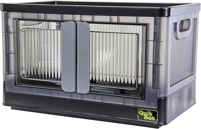 FELICON 8.4 Gallon 1 Pack Stackable Storage Bins with LidsDoorsWheelsCollapsible Organizer Foldable ContainerWardrobe Closet for Bedroom Living Room NeatDormOrganized Homes(Black)