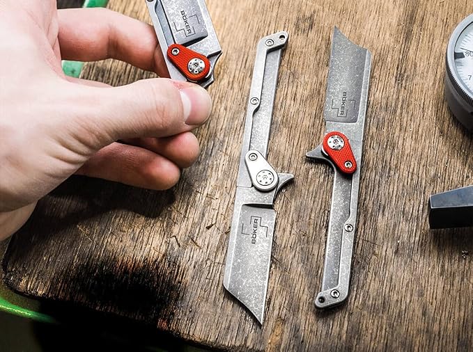 BÖKER PLUS Fragment Minimalist EDC Pocket Knife Lanyard Hole Finger Guard Deep Carry Clip 9Cr13CoMoV Sheepfoot Blade (Stonewashed)