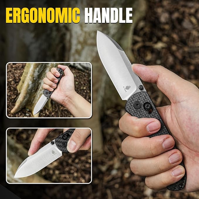 Kizer Drop Bear EDC Pocket Knife 2.97” Nitro-V Steel Blade G10 Carbon Fiber Handle Folding Knife with Thumb Stud Opener Lightweight Clutch Lock Camping Hunting Knife for Men Women Gift V3619A3