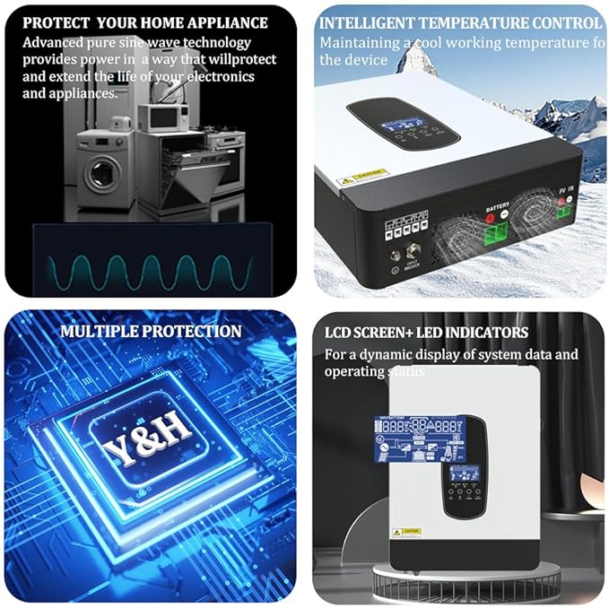 Y&ampH 3200W Solar Hybrid Inverter DC24V to AC230VOff-Grid Pure Sine Wave Inverter with 80A MPPT Solar Charger+AC ChargerMax PV 3000W DC55-450V Inputfit for 24V Lead-Acid/Lithium Battery