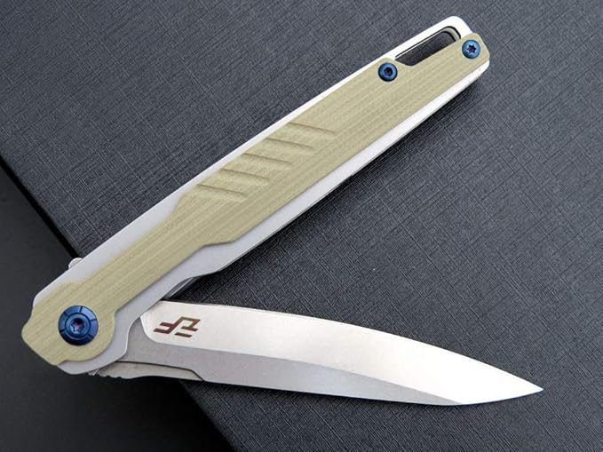 Eafengrow EF942 EDC Folding Knife D2 Steel Blade Titanium Plating &amp G10 HandlePocket Clip with Frame Lock EDC Pocket Knife for Camping Hiking Survival Outdoor(Desert)