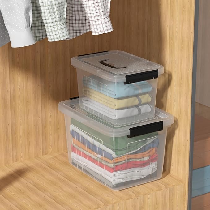 Kiddream 2-Pack Clear Storage Tote Boxes Plastic Latch Container Bins with Handles 10 Liter &amp 6 Liters