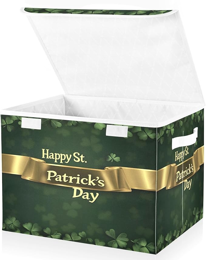 Storage Baskets with Lids Happy St. Patrick's Day Collapsible Bins Stackable Fabric Linen Baskets Closet Organizer Container 16.5x12.6x11.8