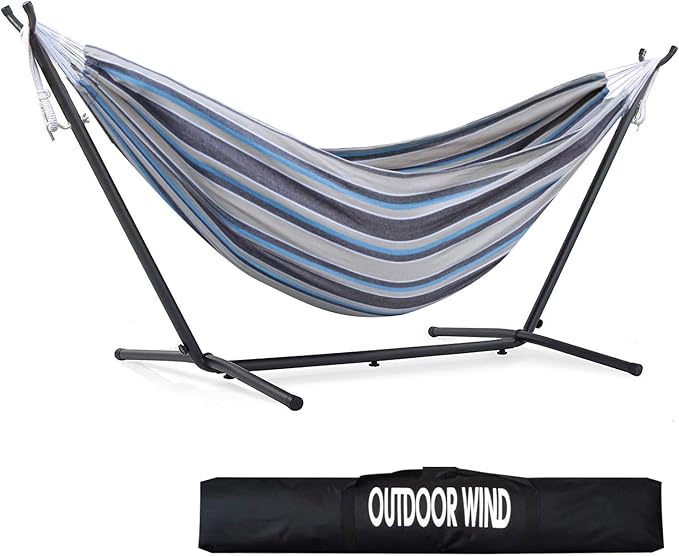 550lbs Capacity Double Hammock Adjustable Hammock Bed with 10ft Heavy Duty Steel Stand Includes Portable Carrying Case Easy Set up