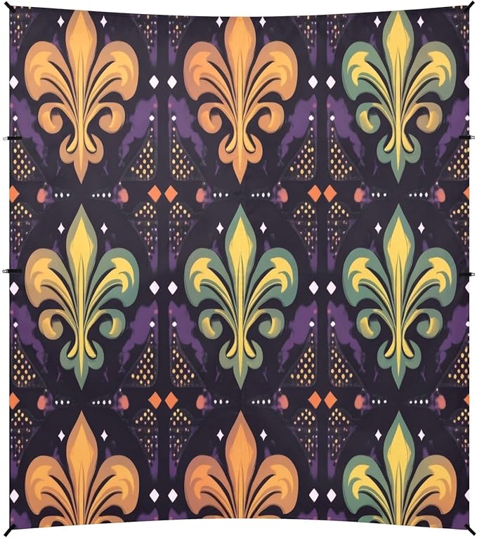 Fleur De Lis Flower Mardi Gras Beach Tent Sun Shelter Set UPF50+ UV Protection 10.5 x 9.19 FT Camping Shade Canopy with Sandbags Sand Anchors Carrying Bag and Others