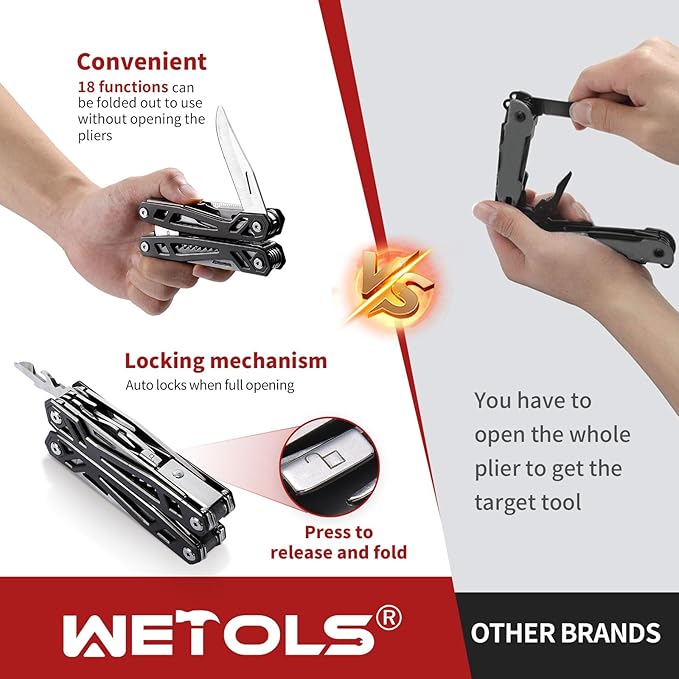 Father‘s Day Gifts for Men Dad Him WETOLS 21-in-1 Multitools with Pocket Knife Stainless Steel Self-locking Pliers with 8 Screwdriver Bits Multi Tool Survival Gear EDC Knife with Pouch for Outdoor