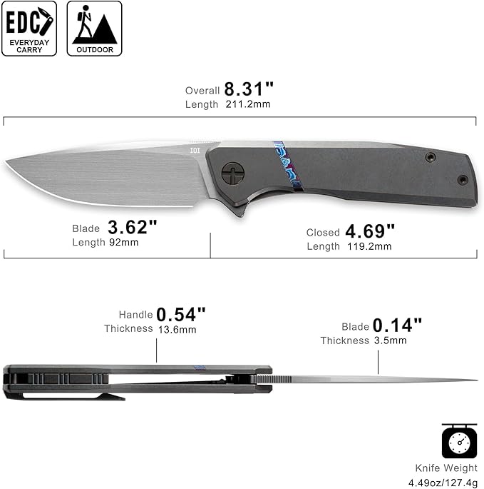 IOI Commander I93258 Folding Pocket Knife for Men – Vanax EDC Knife with Clip Premium Pocket Knives with 6AL4V Titanium Handle Work &amp Camping Knife Gift for Everyday Carry