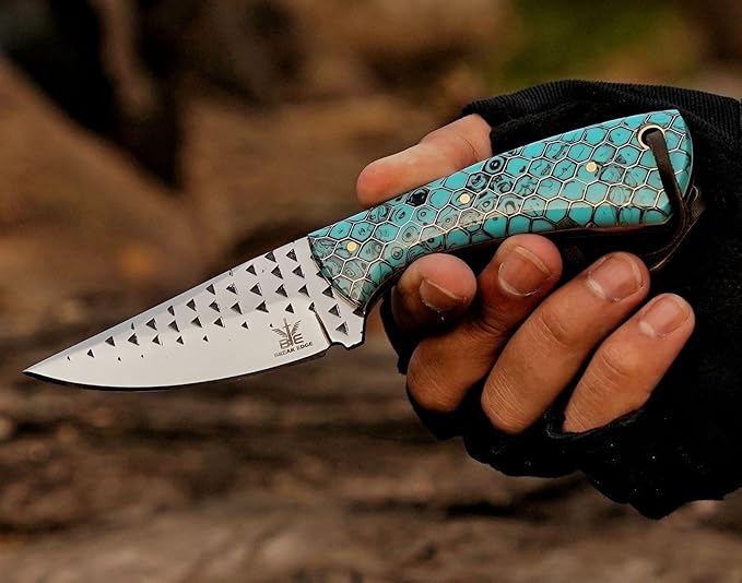 Break Edge Handcrafted Cowboy Hunting Knife with Leather Sheath Premium Handle Best Gift for Boy Friend and Father Day. (Silver &amp Torquise)