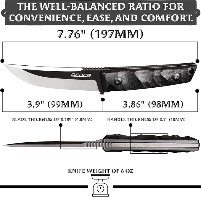 OERLA WS-0018 Fixed Blade Knife 7.76 Inches Full-Tang 420HC Steel Tactical Style Outdoor Camping Knife with G10 Handle and Kydex Sheath