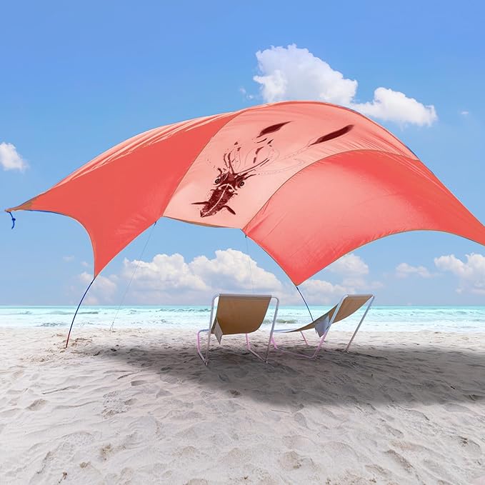Beach Wind-Powered Shade Canopy Portable Sun Shelter Tent UPF 50+ UV Protection Lightweight Easy Set Up 150 Sq. Ft. of Shade for 3-6 People Burnt Coral
