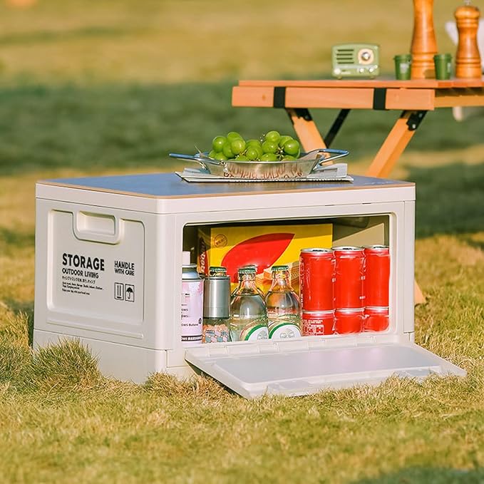 【3-Side Opening 50L Storage Bins with LidsPortable Foldable Storage Box Plastic Stackable Storage Bin for Camp Car RV Office (White)
