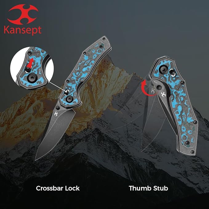 KANSEPT Apollo Pocket Knive 3.11Blackwash CPM S35VN Blade Black Titanium inlaid Arcticstorm Fatcarbon Handle with Thumb StudCross Bar Lock Folding for Men WomenSharp Camping Hiking Knives K2107V2