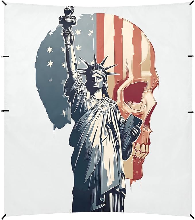 ALAZA Skull USA Flag Statue of Liberty Beach Tent Sun Shelter Portable Canopy Sunshade for Outdoor Camping Picnics Backyard Fun 10x9 ft