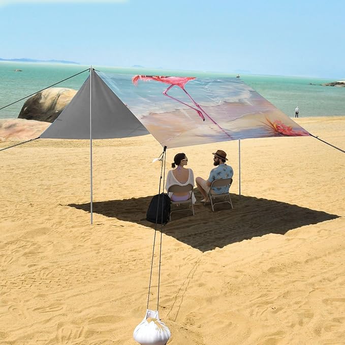 ALAZA Seascape Beach Pink Flamingo Beach Tent Sun Shelter Portable Canopy Sunshade for Outdoor Camping Picnics Backyard Fun 10x9 ft