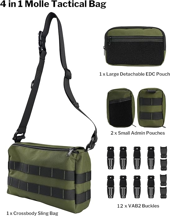 VIPERADE CHW3 Tactical Molle Bag with 3 Detachable Pouch EDC Pouch Organizer for Men 4 in 1 Sling Shoulder Crossbody Bag