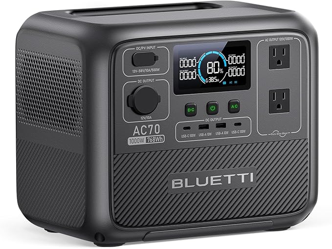 BLUETTI AC70 Portable Power Station 768Wh Solar Generator w/ 2 1000W AC Outlets (Power Lifting 2000W) 100W Type-C LiFePO4 Battery Backup for Road Trip Off-Grid Power Outage (Solar Panel Optional)