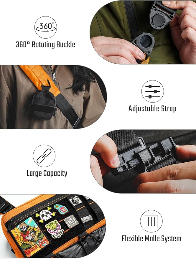 TACTICAL_GEEK Crossbody Shoulder Bag Multipurpose Daypack Chest Backpack Casual Sling Bag for Men &amp Women (L3C-Orange)