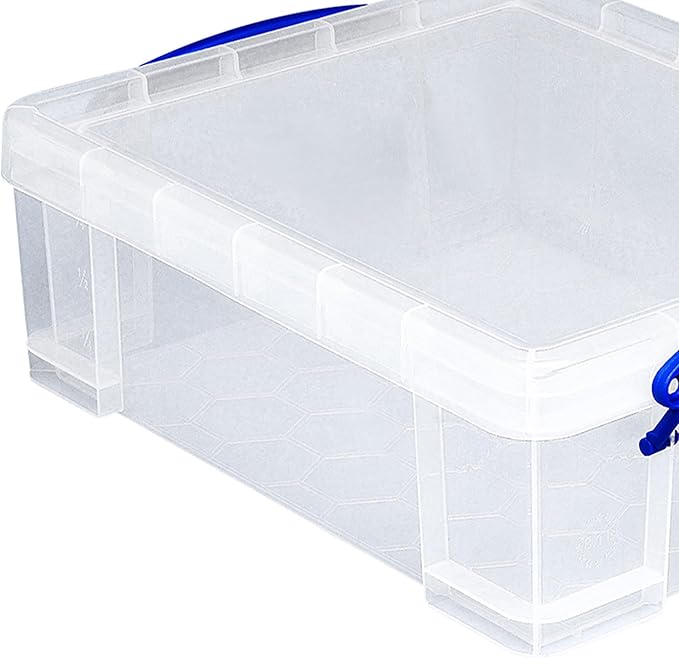 Really Useful Box Stackable 8.1 Liter Plastic Storage Container Bin with Snap Lid &amp Built-In Clip Lock Handles for Home &amp Office Organization (5 Pack)