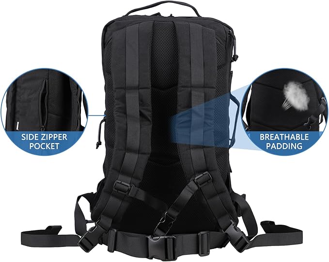 MGFLASHFORCE Tactical Travel Backpack for Men Molle Work Daypack Carry On Bag 15.6 Laptop Compartment Expandable 24L to 35L (Black)