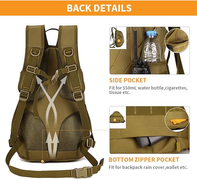 HUNTVP Military MOLLE Backpack Rucksack Gear Tactical Assbault Packbag 20L for Hunting Camping Trekking Travel | Rucksack Gear Assbault Packbag Hunting Camping