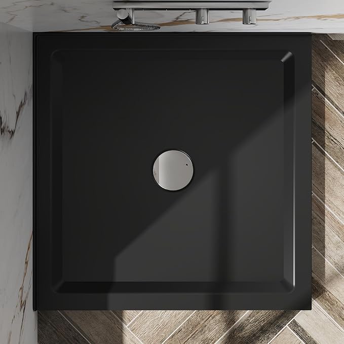 Shower panGoodyo 36 x 36 Shower Base with Double Threshold and Center Drain Black No Drain Kit