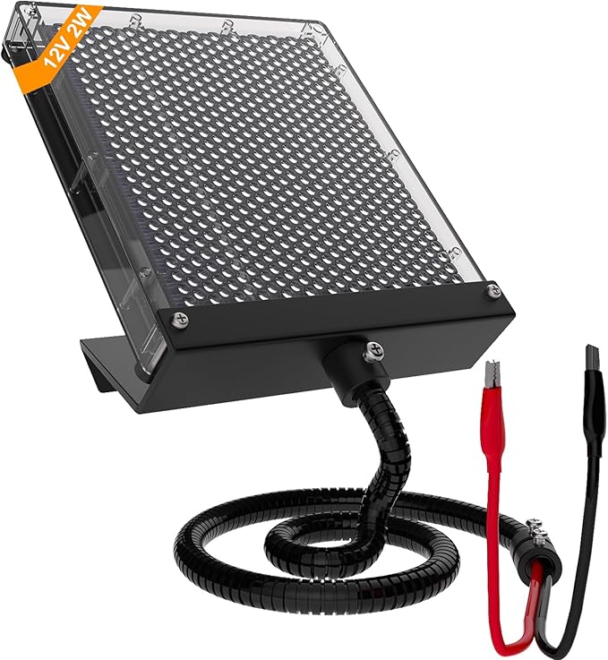 SOLPERK Solar Panel for Deer Feeder 12V 2W Black Waterproof Solar Battery Charger Deer Feeder Battery with Mounting Bracket and Alligator Clips Solar Panel 12 Volt