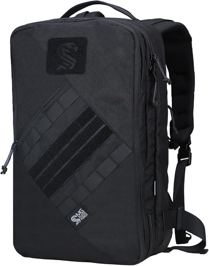 MGFLASHFORCE Tactical Travel Backpack for Men Molle Work Daypack Carry On Bag 15.6 Laptop Compartment Expandable 24L to 35L (Black)