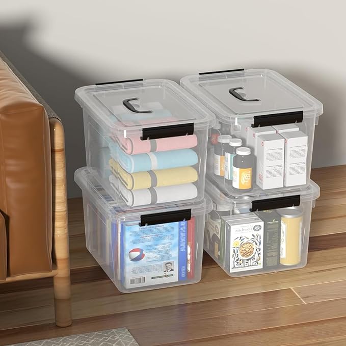 Wekioger 20 Quart Clear Plastic Lidded Storage Box with Latch Handle 4 Packs Containers Bins for Storage