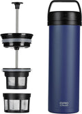 ESPRO Go P0 Ultralight French Press Coffee Maker for Travel Vacuum Insulated Stainless Steel 16 Ounces Aegean Blue