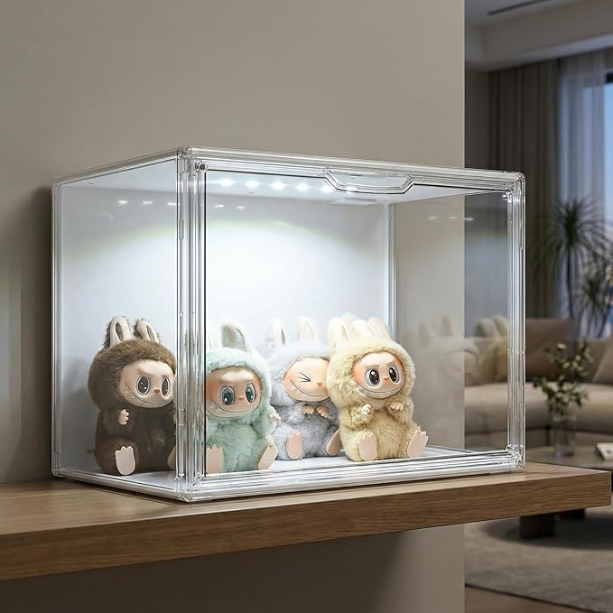 GUDEMAY Clear Showcase with Light Stackable Acrylic Display Case for Collectibles Figures Shoes Toys &amp Jewelry Dustproof Storage Box - Support Voice Control Lighting