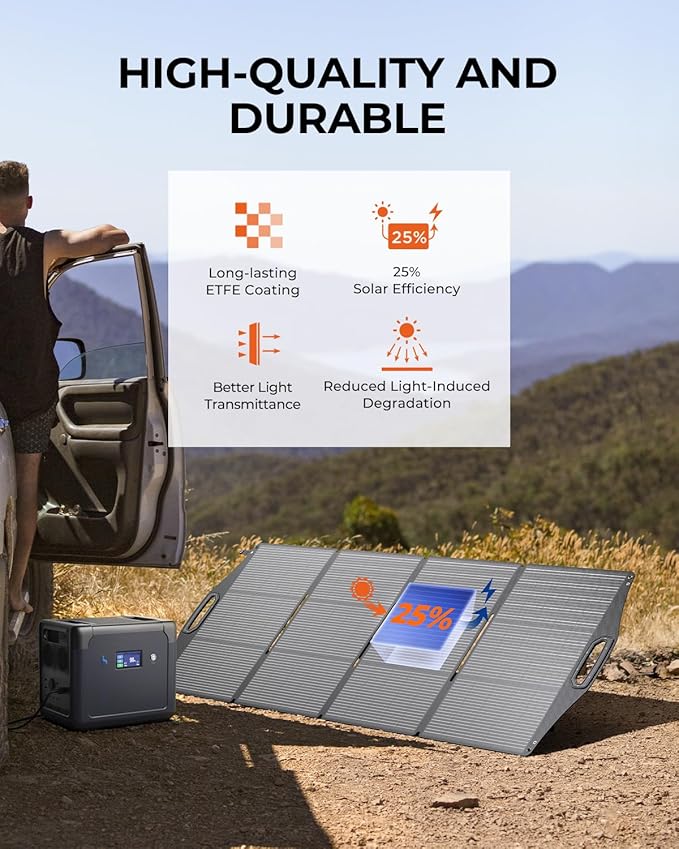 200W Solar Panel BigBlue SolarPowa 200 Solar Panel Charger with Kickstand for Camping IP68 Waterproof Portable and Lightweight 25% Solar Efficiency DC5521/8020/7909/ XT60 Plug for Power Station