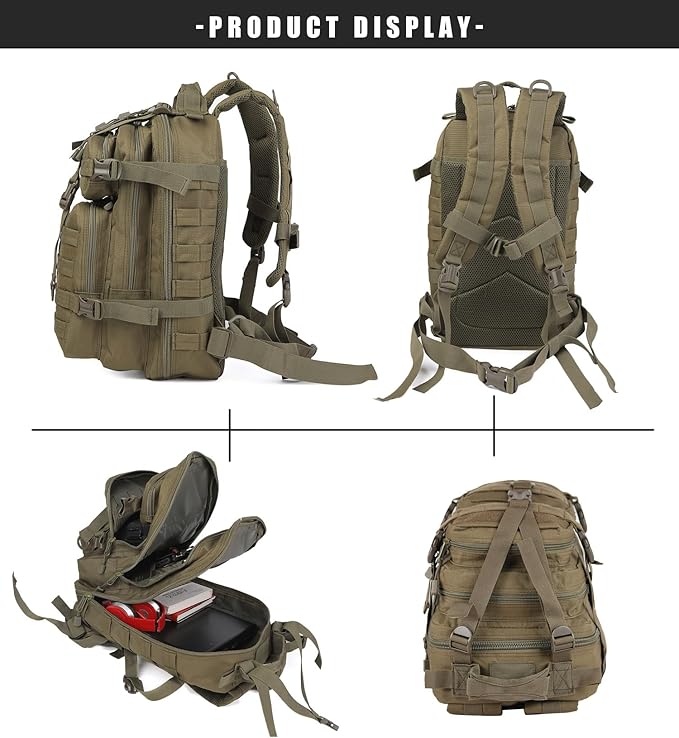 Miramrax Small Tactical Backpack Military Daypack - 30L Backpack for Men Molle Assault Pack Bug Out Bag for Hiking Camping Travel Army Hunting Rucksack Trekking (Green)