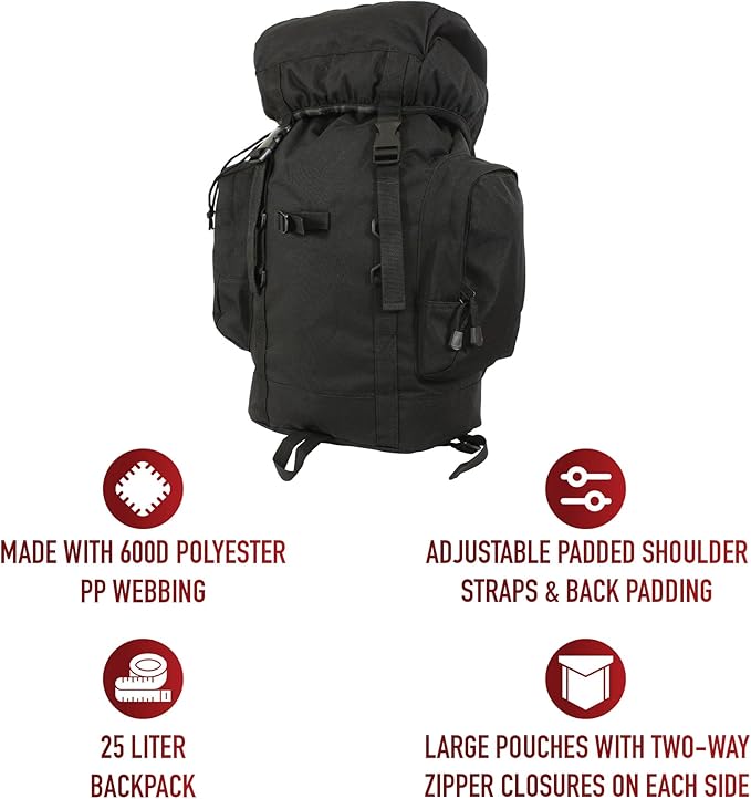 Rothco 25L Tactical Backpack – Rugged Hiking Camping Gear Travel Rucksack Bag Pack