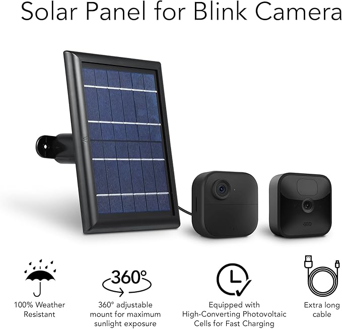 Wasserstein Solar Panel with Internal Battery - Compatible with Blink Outdoor 3/4 (2-Pack Black) (Camera NOT Included)