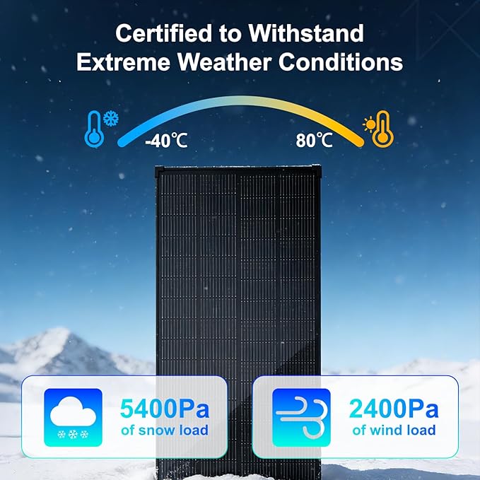 Solar Panels N-Type 16BB 200W Solar Panel 200 Watt Solar Panel 18V A+ Monocrystalline Cell 25% High Efficiency for RV Van Marine Home Rooftop Off-Grid Systems (52.4 x 30.1 Single Black)