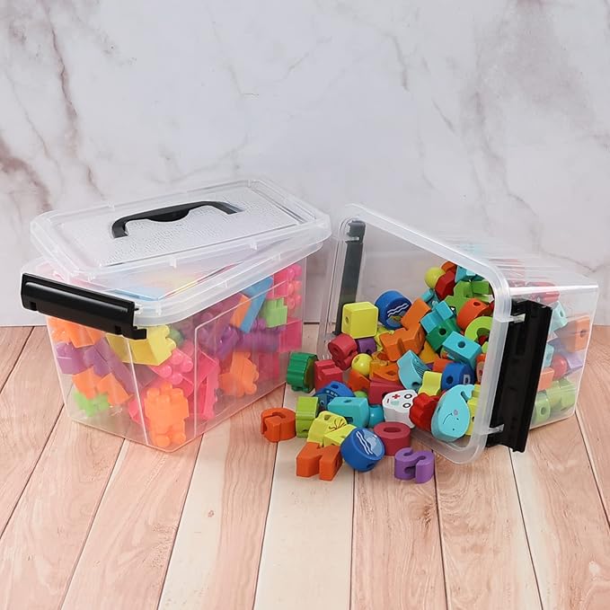 Ramddy 3.5 Quart Small Plastic Storage Box with Handles 6 Packs Clear Latching Bin with Lid