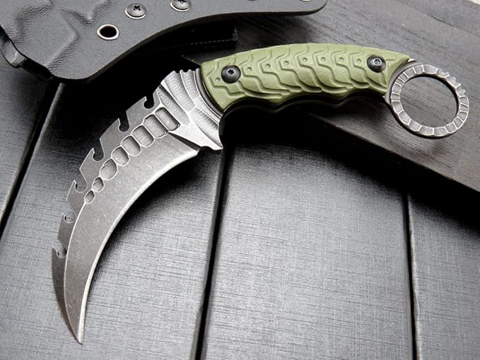 Ccanku C1110 Fixed Blade Knife D2 Steel Blade G10 Handle Outdoor Camping Claw Knives EDC Tool Knives with Kydex Sheaths (Army Green)