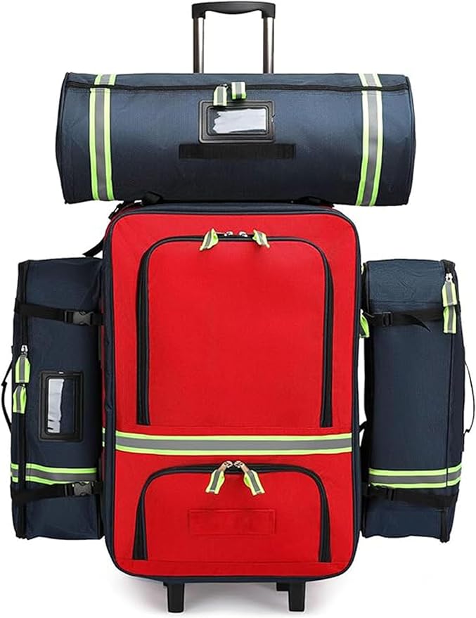 Emergency Backpack Empty First Responder Trauma Bag with Trolley &amp Wheels Large Capacity Oxford Cloth for EMT Paramedic Nurses Tactical Medics Home Care(A01With 3 pieces (empty bag))